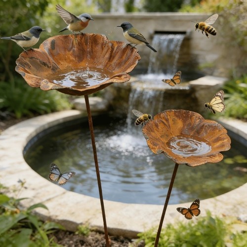 Metal bird bath - flower, shape