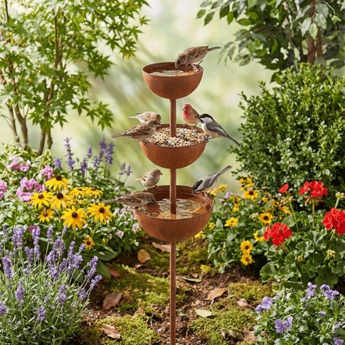 Metal bird bath rusted - rusted,