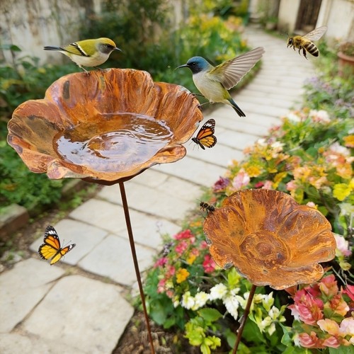 Metal bird bath flower - metal, shape