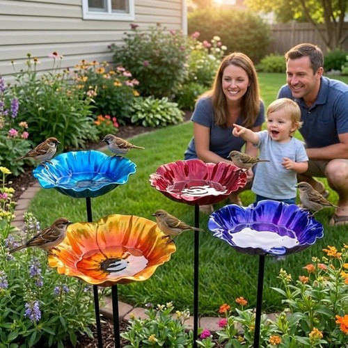 Flower shape bird bath - bath, stake