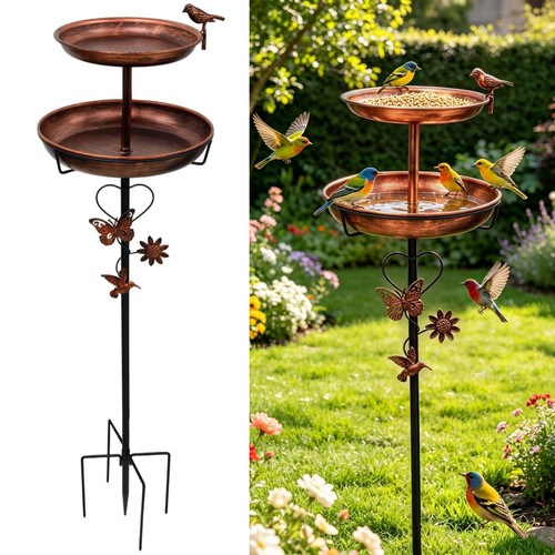 Tall bird bath double metal - bath,